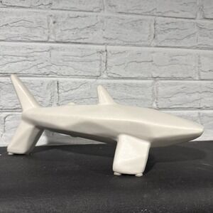 12" White Ceramic Shark Abstract Art Sculpture Statue Figurine Decor CB2 Ocean